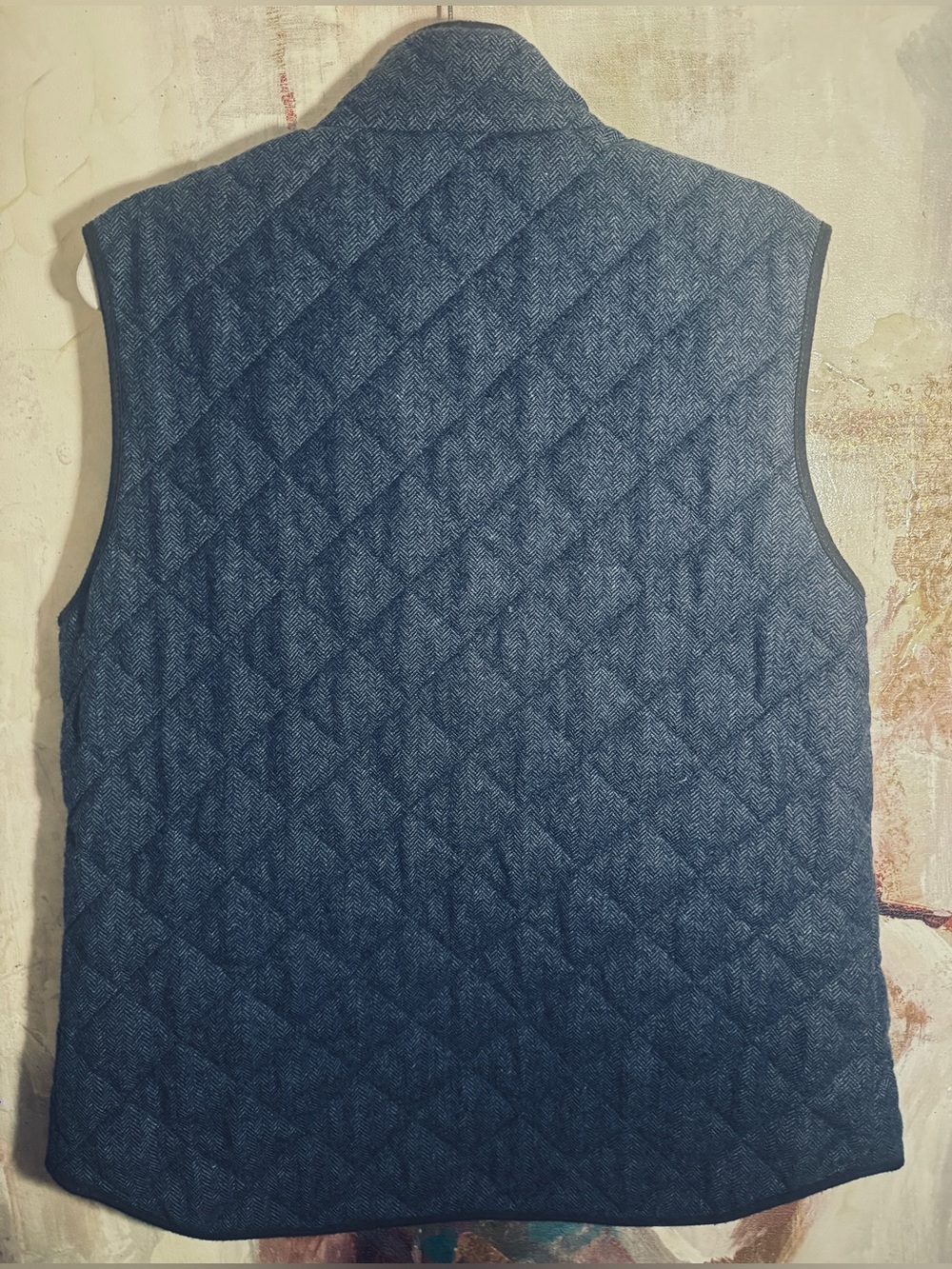 Waterville Italian Diamond Quilted Full Zip Men's Vest with Stand Collar - Navy - Picture 3 of 15